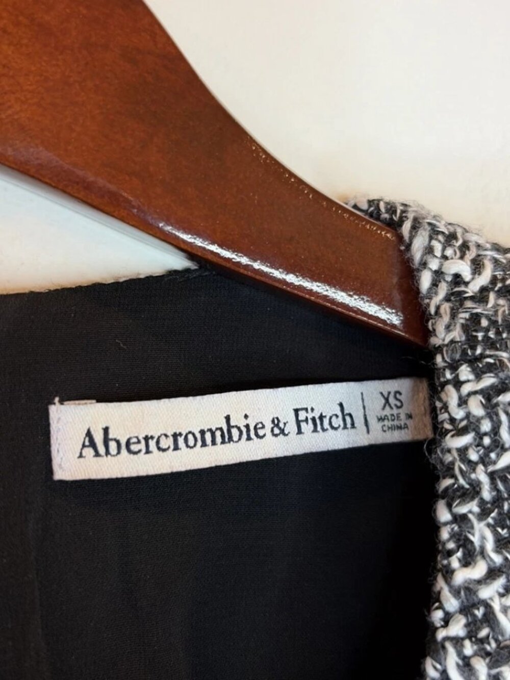 Abercrombie & Fitch Womens XS Tweed Woven Tee Top Black White Cropped Boxy Lined - Picture 12 of 14